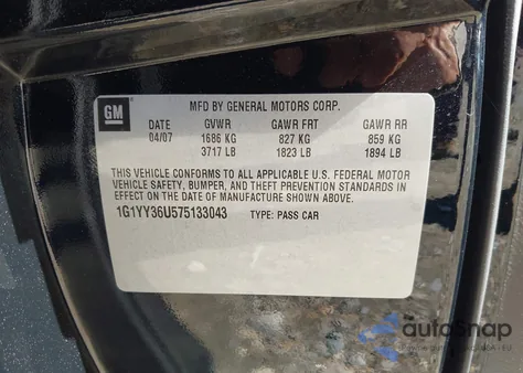 2007 Chevrolet Corvette z USA, uszkodzony, nr VIN 1G1YY36U575133043